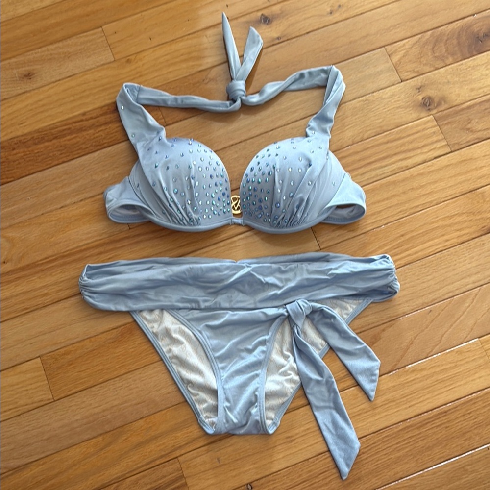 Elegant Periwinkle Bikini with Rhinestone Accents